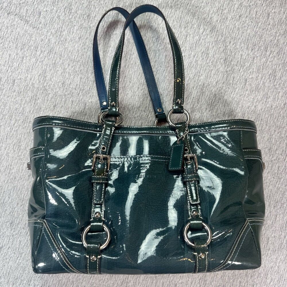 Coach Gallery 10380M Dark Teal Patent Leather Tote Bag Shoulder Handbag